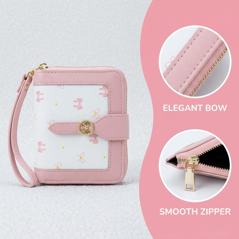 Cute Style Large Capacity Bow Wallet Durable Fashionable Bifold Wallet Multi-layer Coin Purse Daily