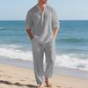 Men Loose Casual Breathable V Neck Long Sleeve Henley Shirt And Long Pants Set