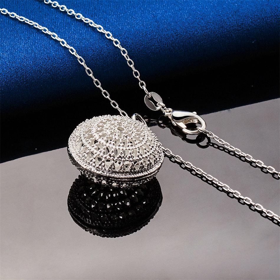925 Sterling Silver 16-30 Inch Exquisite Round Hollow Pendant Necklace, Women's Fashion Gift, Wedding Jewelry Accessories