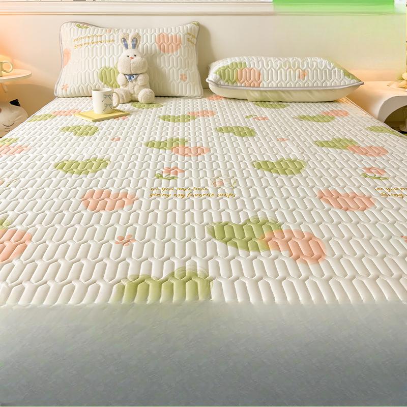 [Soft Cooling Sheet] 1pc Soft & Breathable Lyocell Latex Cooling Sheet - Fun Rainbow & Floral Print Mattress Pad | Crisp, Cartoon Design for Summer