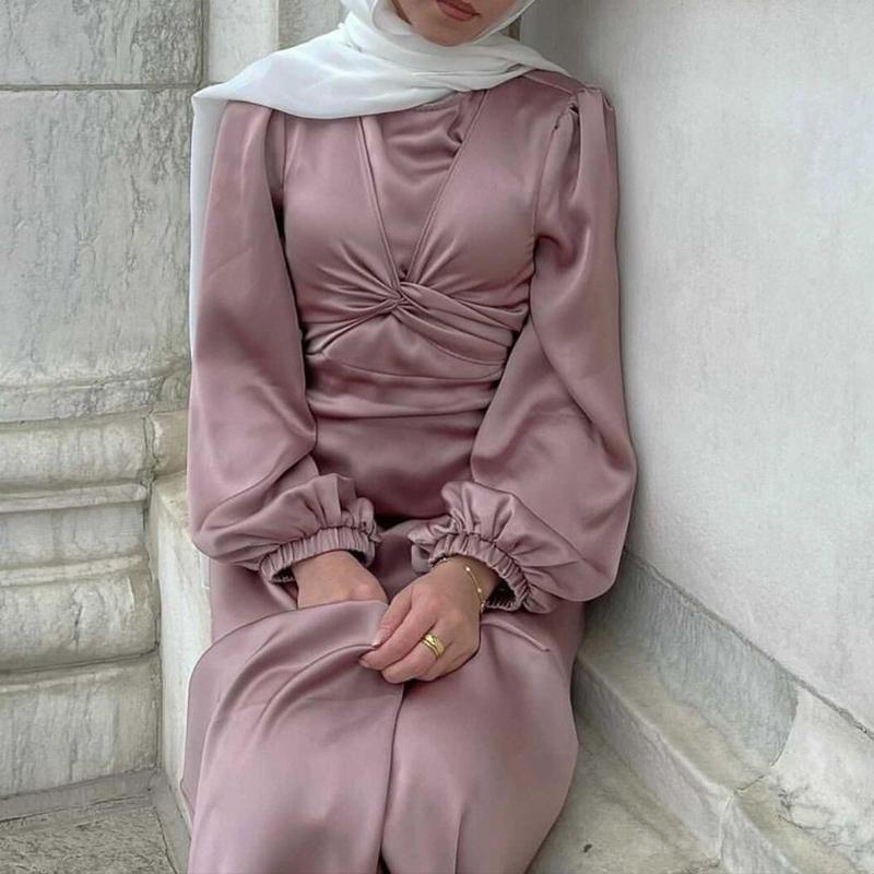 Double Wear Ramadan Muslim Dress Abayas Lace Up O-Neck Dubai Turkey Islam Clothing Kaftan Robe for Womens Girls