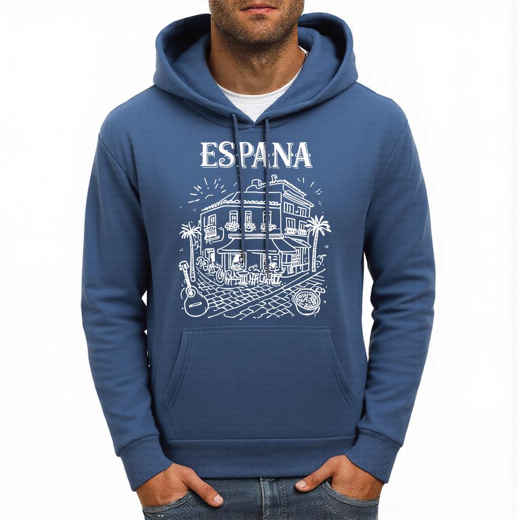 Espana Local Architectural Features Print Men Hoody Multicolor Pocket Hoodies Casual Fleece Hoodie Comfortable Hip Hop Pullovers