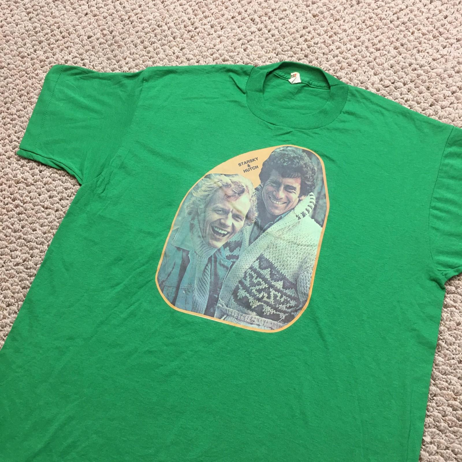 Vintage 70s Starsky & Hutch Shirt Mens Large 42 Green Single Stitch TV Show Tee Unisex T-Shirt M
