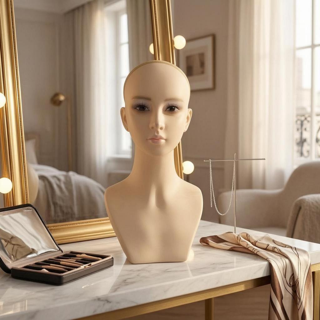 Female Mannequin Bust PVC Shell Hairpiece Display Head Foam Filled Jewelry for Photo