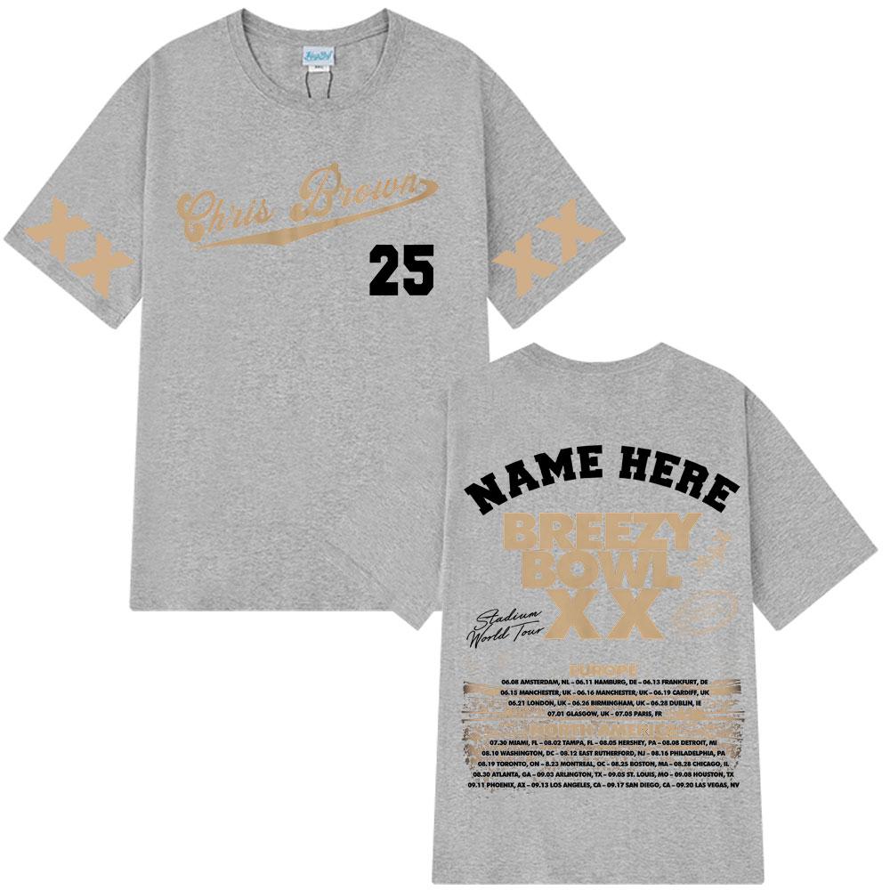 Chris Brown Breezy Bowl XX Tour 2025 Tričko Pánské Dámské Módní Hip Hopové Tričko Bavlna Ležérní Oversized Trička Dárek pro Fanoušky Streetwear