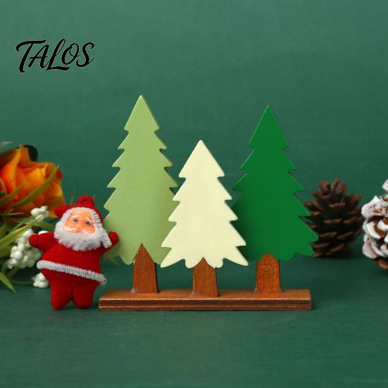 Decorative Table Sign Wooden Christmas Tree Sign, 3 Colors Pine with Tabletop Accent Base, Rustic Xmas Desktop Decoration for Holiday Party Festival