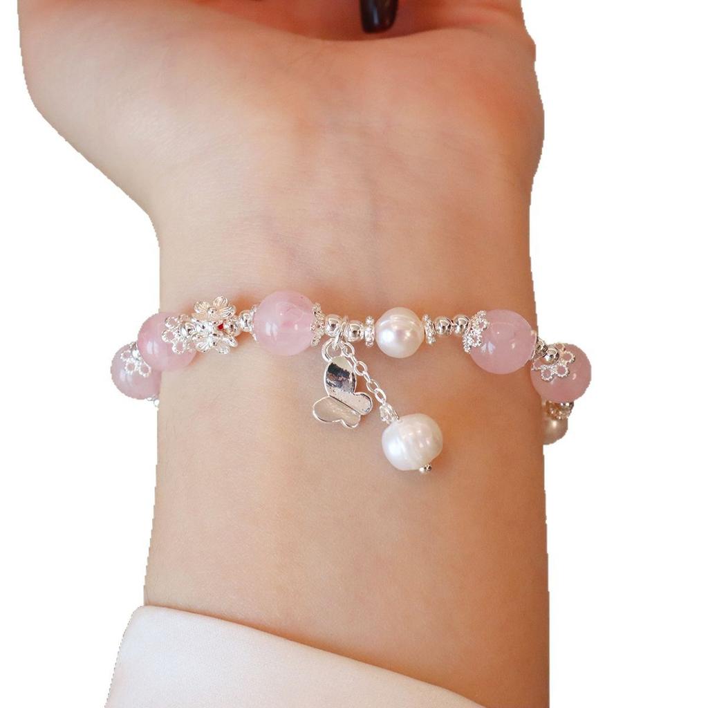 Natural Pink Crystal Bracelet Hibiscus Stone Fashion Bracelet Fashion Women Bracelet Accessories