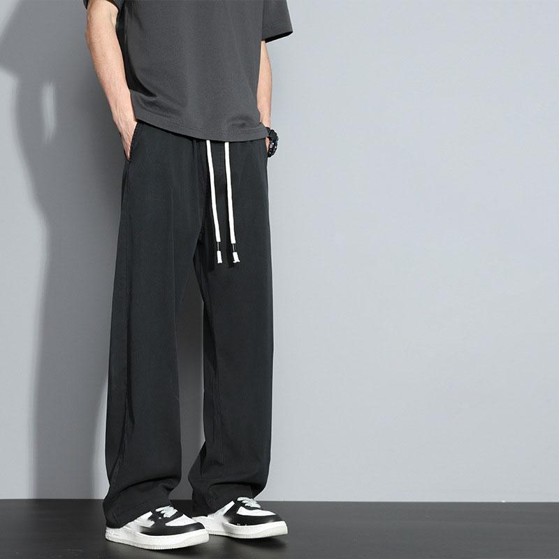 

Летние мужские спортивные брюки корейской моды легкие и тонкие свободные драпированные брюки широкие прямые повседневные брюки S чёрный