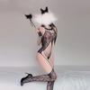 Open Crotch Jacquard Fishnet Bodysuit Set with Tearable Stockings