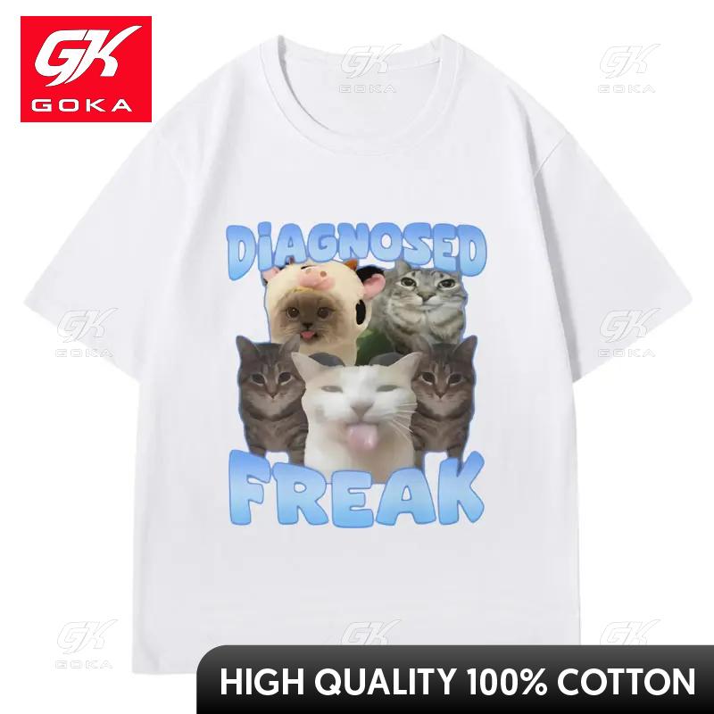 Diagnosed Freak Funny Watermelon Cat Meme Tshirt Women Oversized Streetwear T Shirt Fashion Oversized Cotton T Shirts Male S