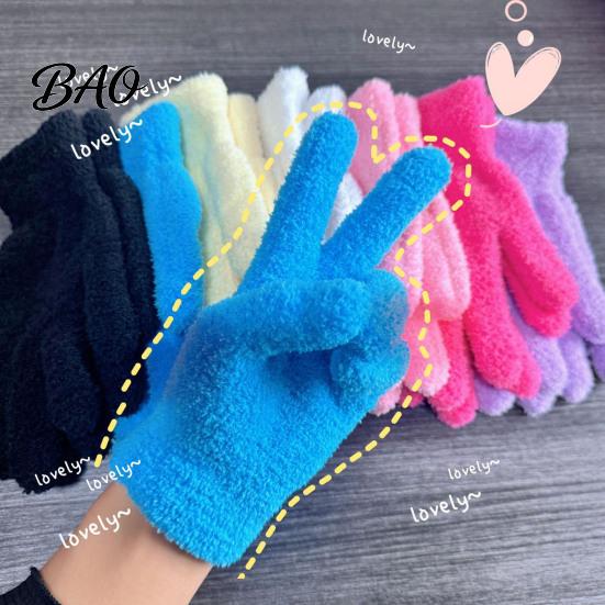Windproof Winter Hand Warmers Warm Coral Fleece Gloves for Women, Soft Five Finger Solid Color Accessories Gloves, Thermal Mittens Autumn Anti Cold