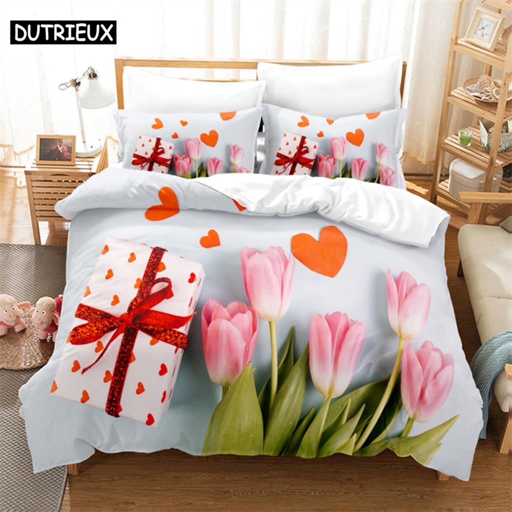 Comforter Pink Tulip Queen Bedding Set Kids Bedroom Bed Set Comforter Set King Size Bedding Sets