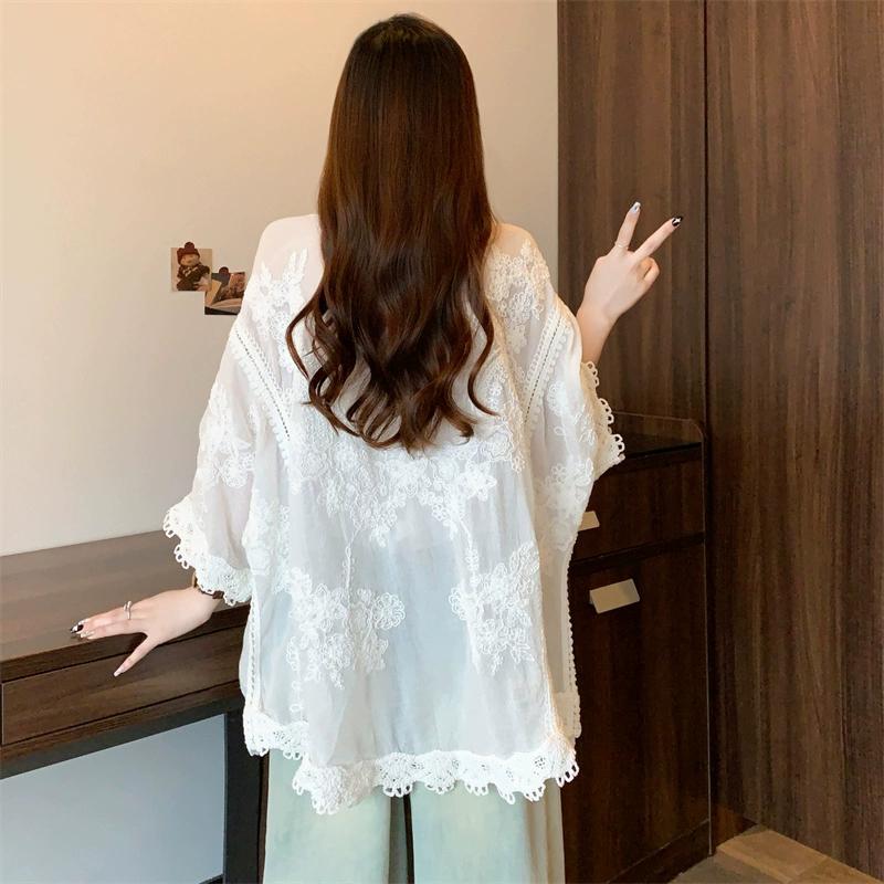 DIMANAF 2025 Nouă Cămașă de Vară cu Butoni la Gât în V Femei Bluză Dantelă Mânecă Scurtă Topuri Fashion Tricouri Casual Largi Tricouri Verzi