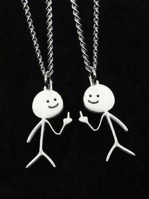Stainless Steel Funny Doodle Necklace Personalized Smiley Middle Finger Necklace