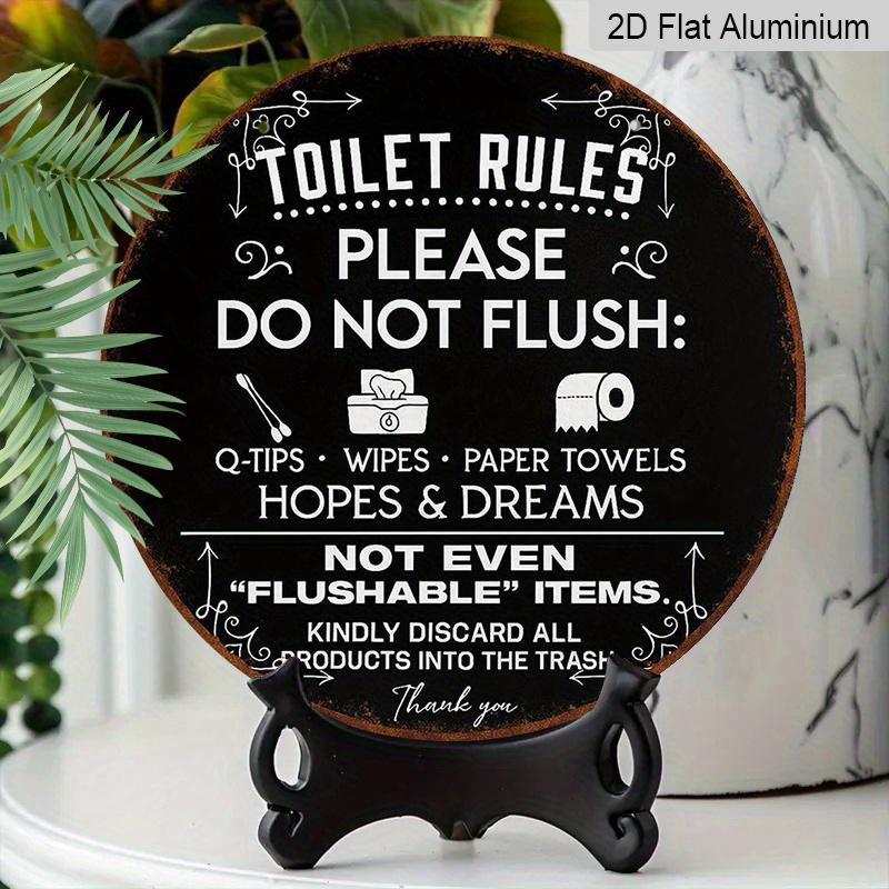 2D Flat, 1pc 7.87*7.87 Inch Round French Aluminum Sign, Vintage Decorative Plaque About "Bathroom Rules", "Do Not Flush" Decorative Sign, Suitable