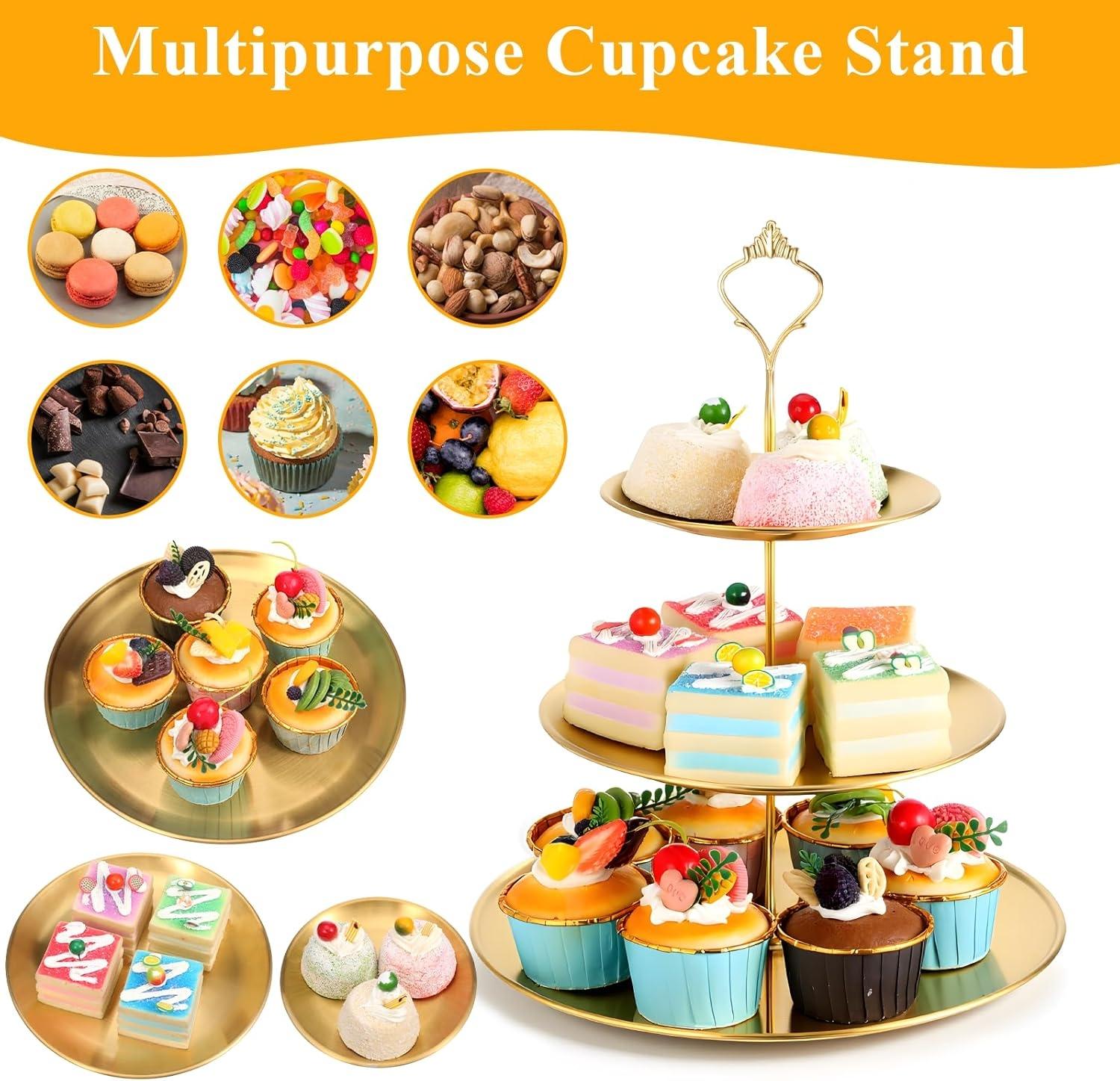 

Home Luxury Gold 3-Tier Cake Stand - Multi-Function Dessert Display Shelf for Daily Afternoon Tea Treats United States