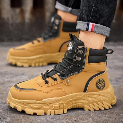Men's High Top Casual Boots Spring and Autumn New Outdoor Workwear Boots Breathable Soft Sole Non Slip Thick Sole Leather Boots