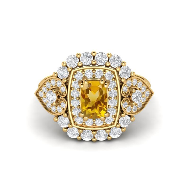 6X4MM Cushion Citrine Gemstone 925 Sterling Silver Gold Plated Solitaire Halo Women Engagement Ring