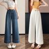 Women's White High-Waist Cropped Tencel Denim Pants - Soft, Thin, Wide-Leg, 8-Point Style for Summer