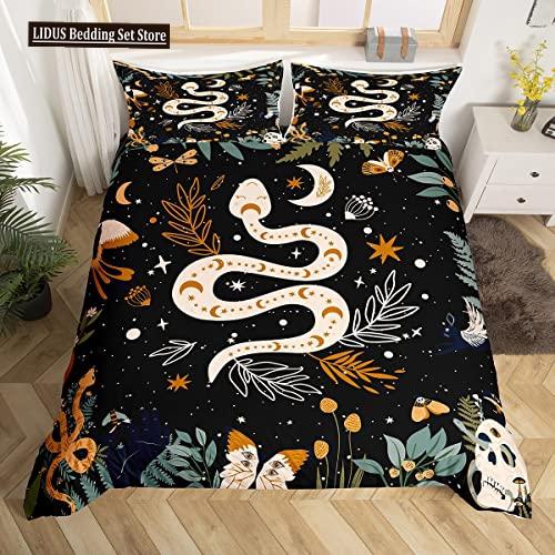 Kwiat Węża Trawa Księżyc Poliestrowy Komplet Poszewek na Kołdrę Dla Dzieci Chłopców Dziewczynek Motyl Zwierzęcy Pokrowce na Kołdrę z Poszewkami Rozmiar Twin