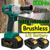 168V 500Nm Cordless Electric Wrench Impact Brushless Driver Power Tool Rechargeable Lithium Battery Household Drill