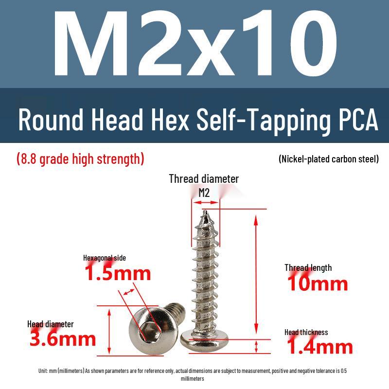 8.8 Grade Round Head Hex Socket Self-Tapping Screws M2-M4 Carbon Steel Bolts