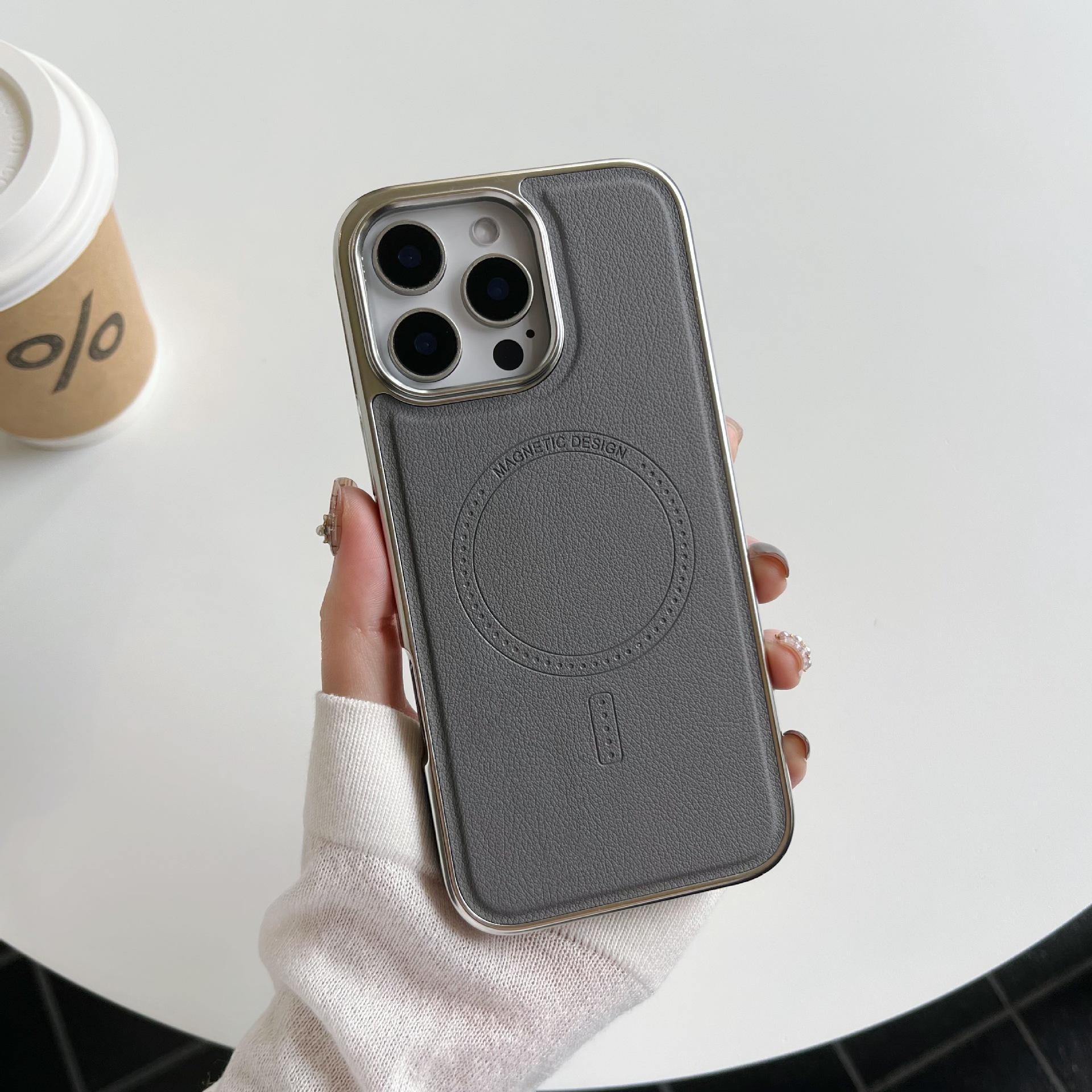 

Подходит для iPhone 16 Оригинальный цвет Кожа Магнитная присоска Чехол для мобильного телефона Apple 15 ProMax Гальваническое покрытие 14 Противоударный защитный чехол iPhone13proMax