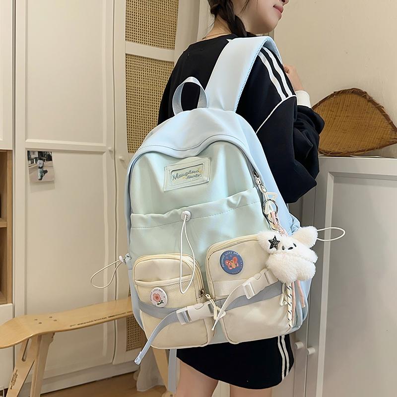 Junior High School Student Schoolbag Color Block Women's Large Capacity Backpack
