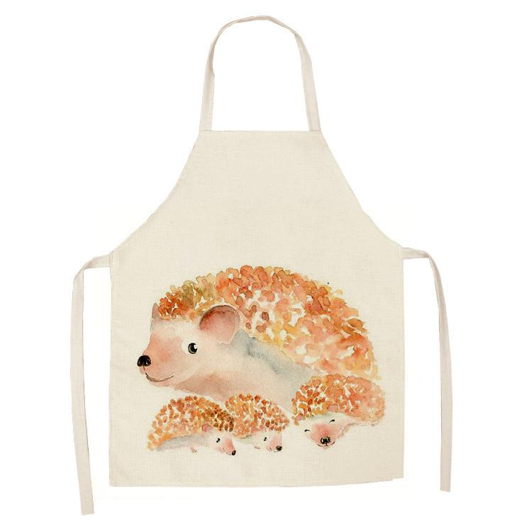 Fartuch kuchenny z nadrukiem jeża, bez rękawów, bawełniany i lniany, dla mężczyzn i kobiet, narzędzia do czyszczenia gospodarstwa domowego