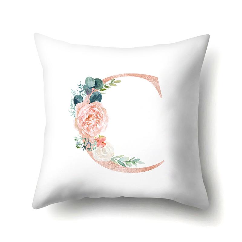Polyester Pillowcase Home Pink Floral Decorative Print Pillowcase 26 English Letter Cushion Cover