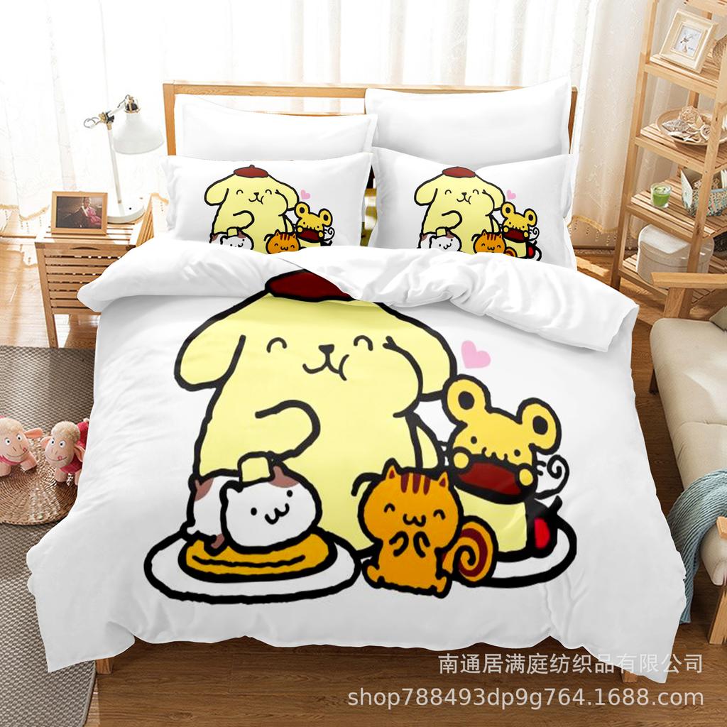 Cute Pom Pom Purin Bedding Sets Comforter Quilt Bed Cover Duvet Cover Pillow Case 2-3 Pieces Sets Kids Adult Size Bedroom Decor