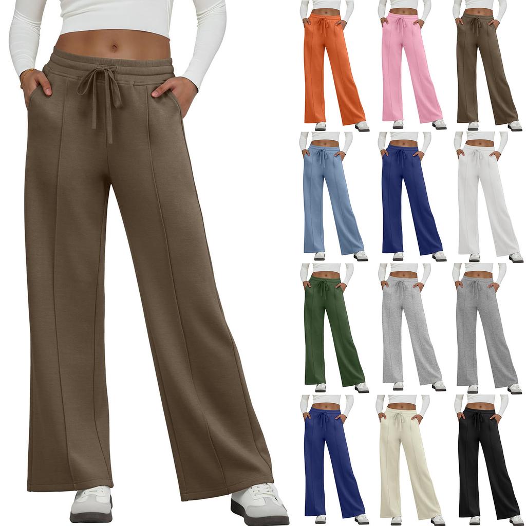 Women's Fashion Loose-Fit Solid Color Pocketed Elastic Waist Drawstring Sweatpants