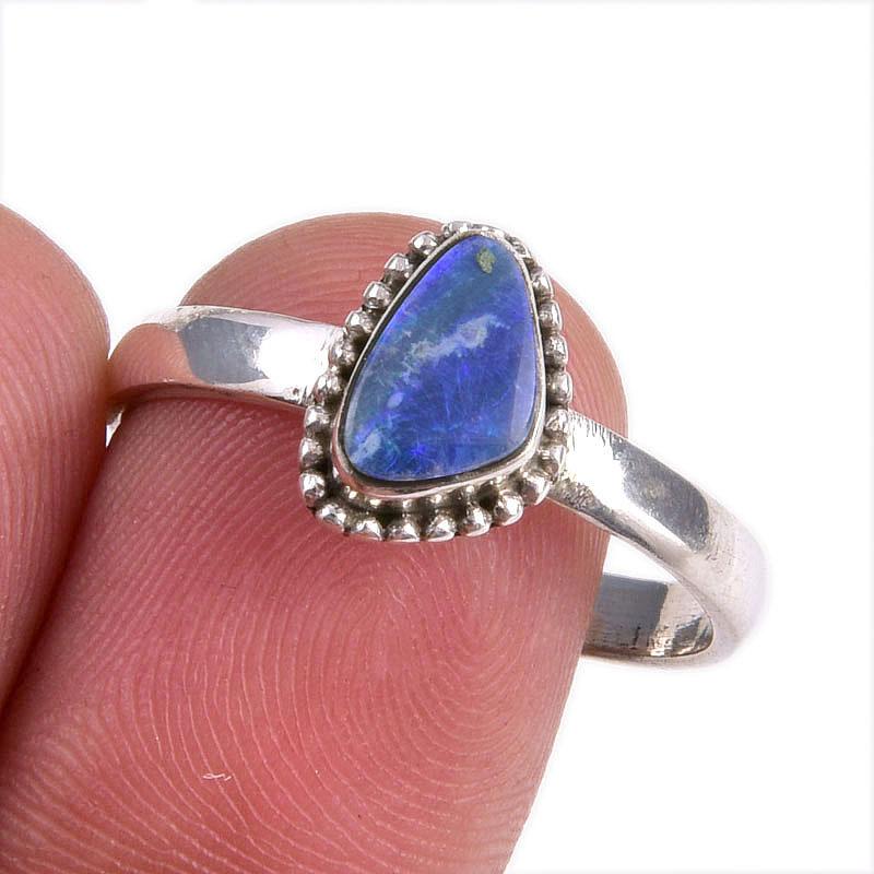 

Natural Australian Opal Gemstone Handmade 925 Solid Silver Gift Ring S.9.5 n5C75