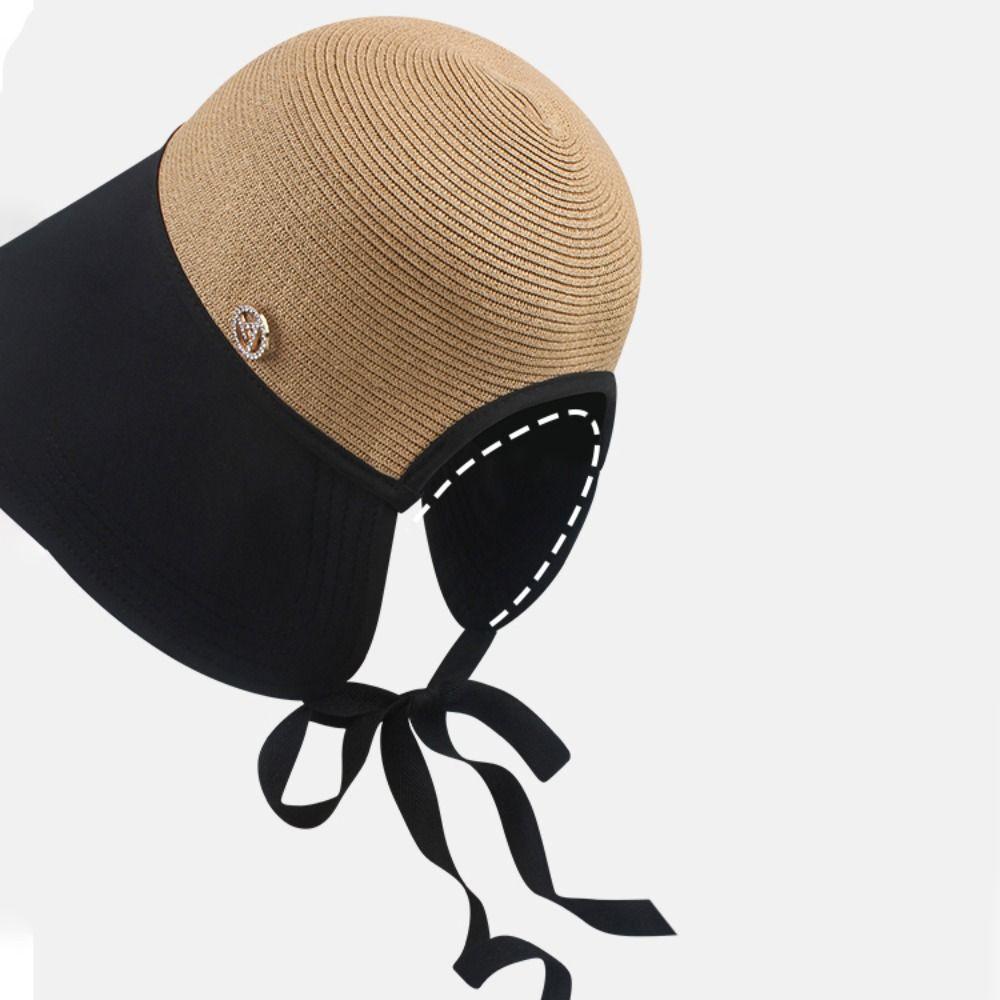 Stripe Foldable Bucket Hat Shade Sun Caps Sunscreen Bucket Hat Sweet Straw Hat  Travel