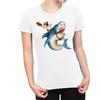 1Tee Womens Cowboy Pug Riding Shark T-Shirt