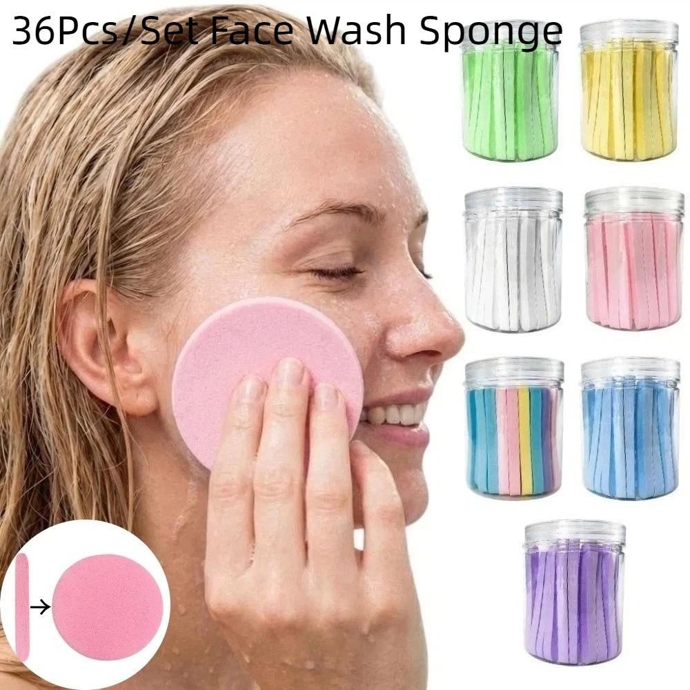 36Pcs/Set Compressed Face Wash Sponge Canned Smooth Skin Facial Sponges Disposable Face Cleansing Cotton Pad For All Skin Types
