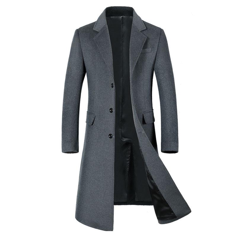 Men's Autumn/Winter Long Woolen Coat - Thickened Trench Windbreaker for Youth, Plus Size Available.