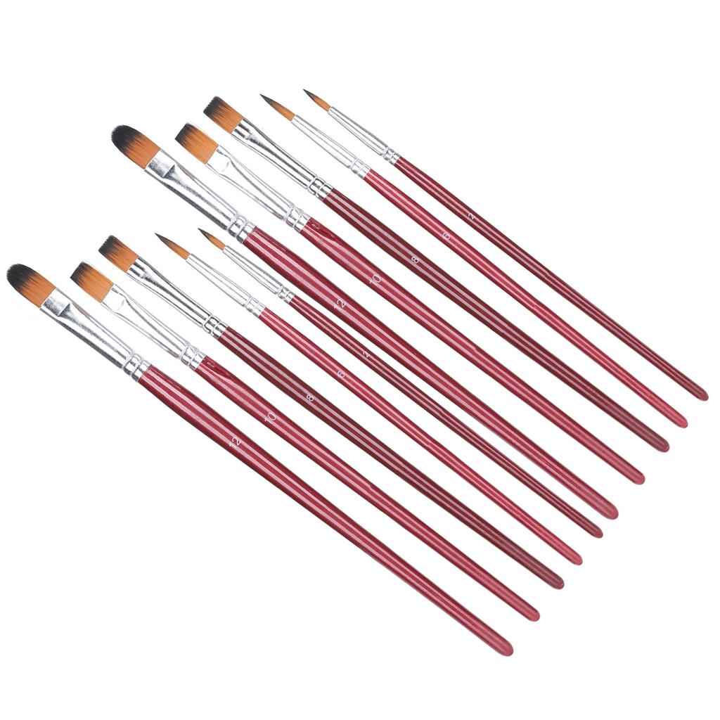 10pcs Artist Paint Brush Set Oil Acrylic Watercolor Gouache Painting Drawing Brush SetBurgundy