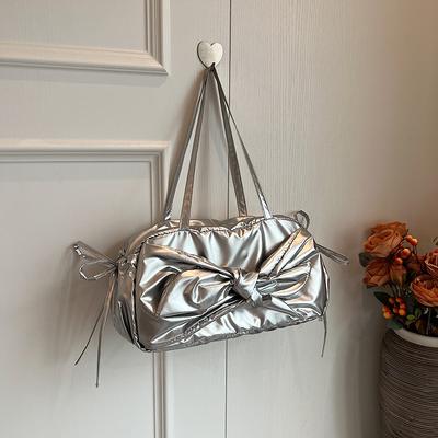 Women's Casual Large Capacity Shoulder Bag Korean Style Armpit Bag Sweet and Soft Bow Bag