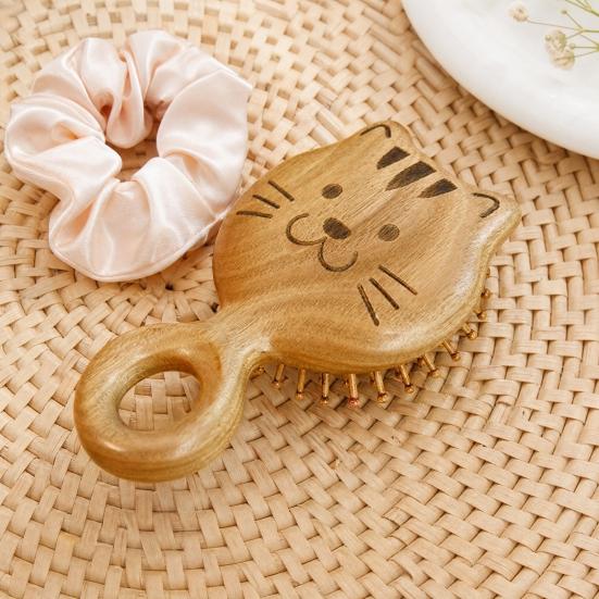 Cat Shape Air Cushion Brush Wooden Scalp Massager Brush Hair Growth Head Relaxation