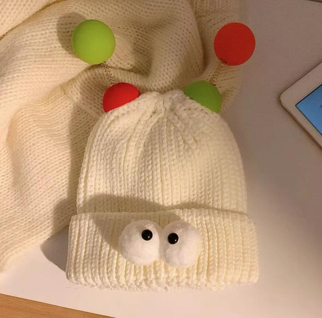 Style Hat Versatile Cute And Funny Big Eye Womens Warm Hatscaps Knitted