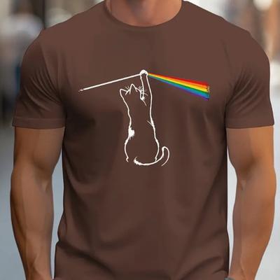 New Summer Men's Fashion T-shirt Personality Rainbow Cat Printed Men's T-shirt Top