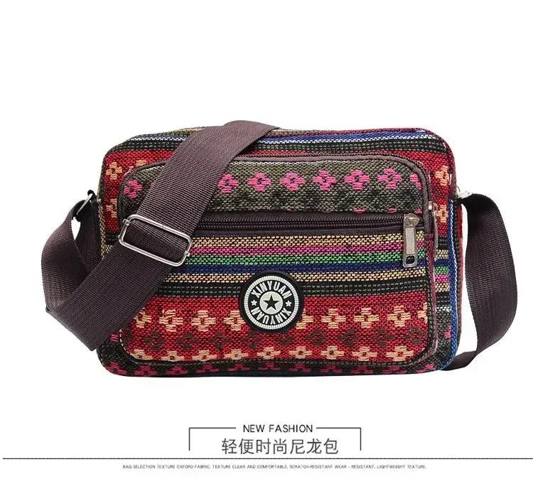 Multi Layer Messenger Bag Women Striped Canvas Single Bag Woman Mobile Phone Crossbody Bag Nylon Oxford Shoudler Bag