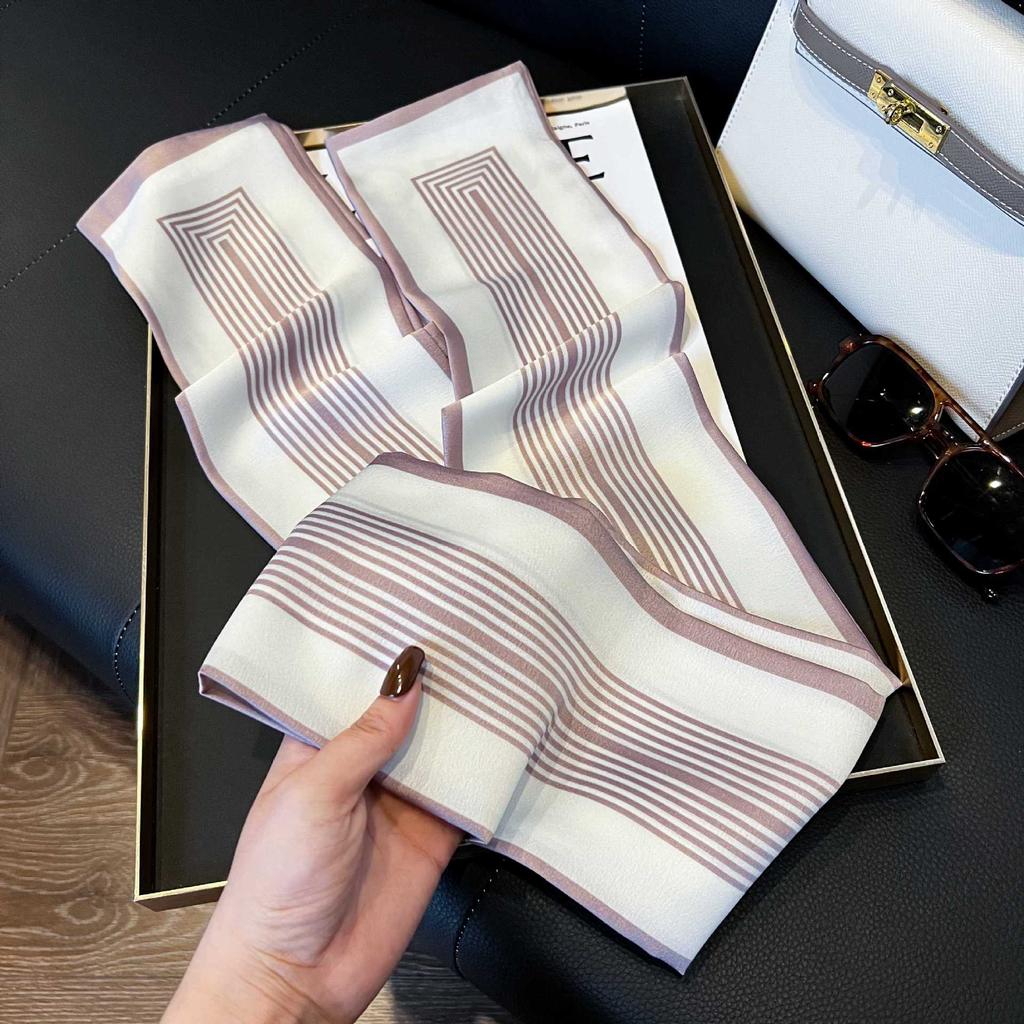 Long Silk Scarf Women's New Small Silk Scarf Printing Simulation Silk Tied Bag Streamer Explosion Sweet Little Scarf