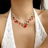 Playful Cherry Strawberry Heart Pendant Necklace With Margarite Details Flexible Chain Design Ideal For Layering