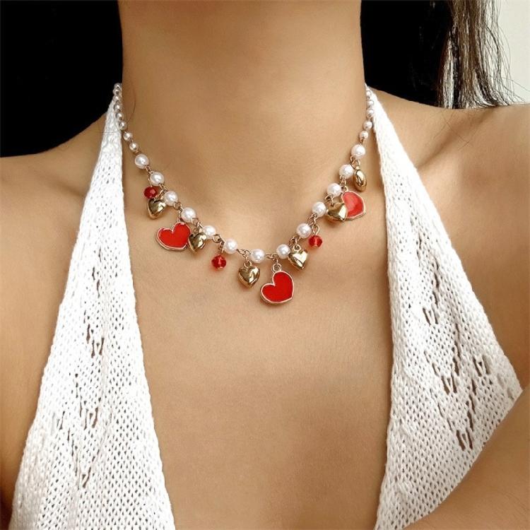 Playful Cherry Strawberry Heart Pendant Necklace With Margarite Details Flexible Chain Design Ideal For Layering