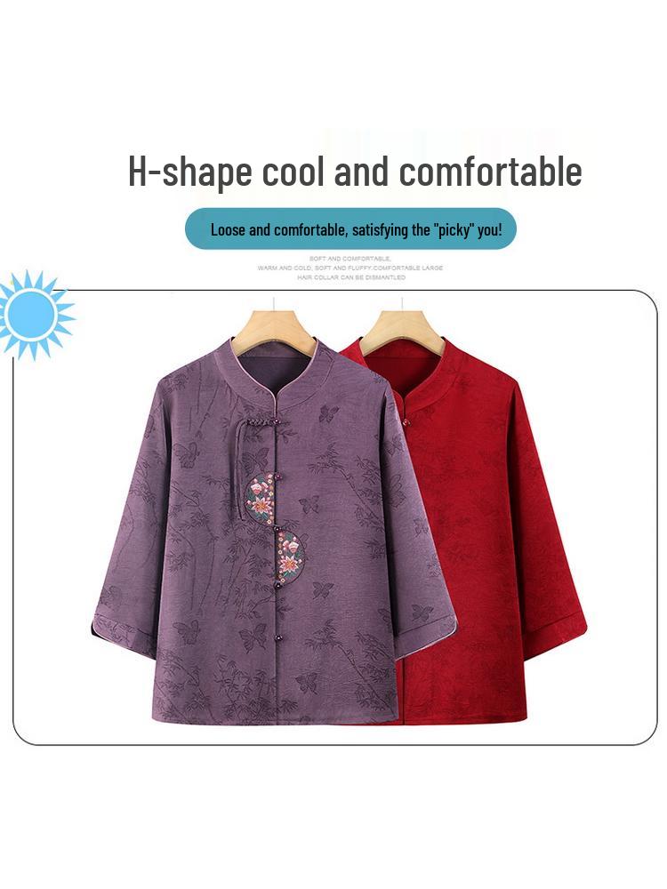 Elegant Spring/Summer Tang Suit Blouse for Mothers - Grandma-Style Wedding Shirt for Middle-Aged and Elderly Women