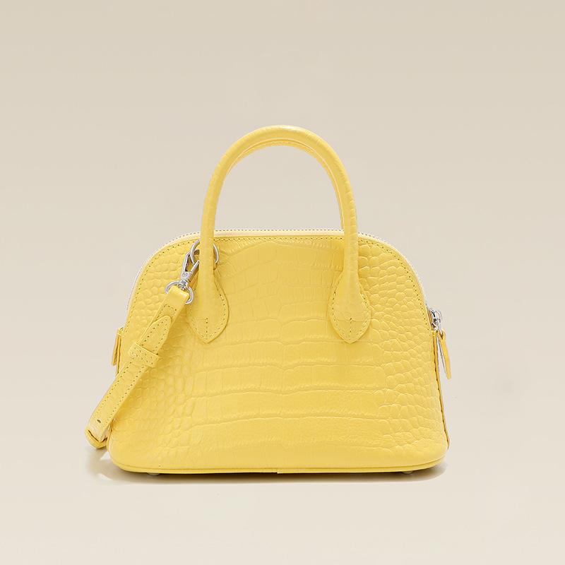 

Crocodile pattern shell bag first layer cowhide handbag large capacity commuter leather women s bag shoulder messenger bowling bag 22*9*19cm