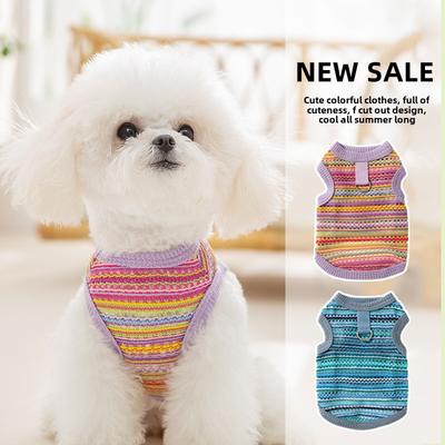Vestă Boho Tricotată Multicoloră de Vară pentru Câini Teddy Bigbear Pisică Câine Mic Haine pentru Animale de Companie