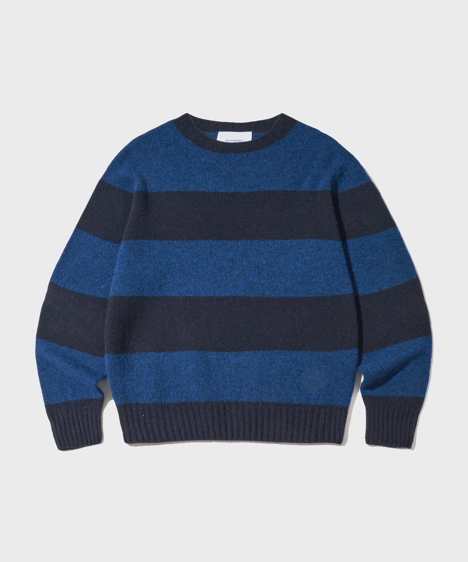Outstanding Pure Wool Wholegarment Stripe Knit_Blue/Navy Blue/S